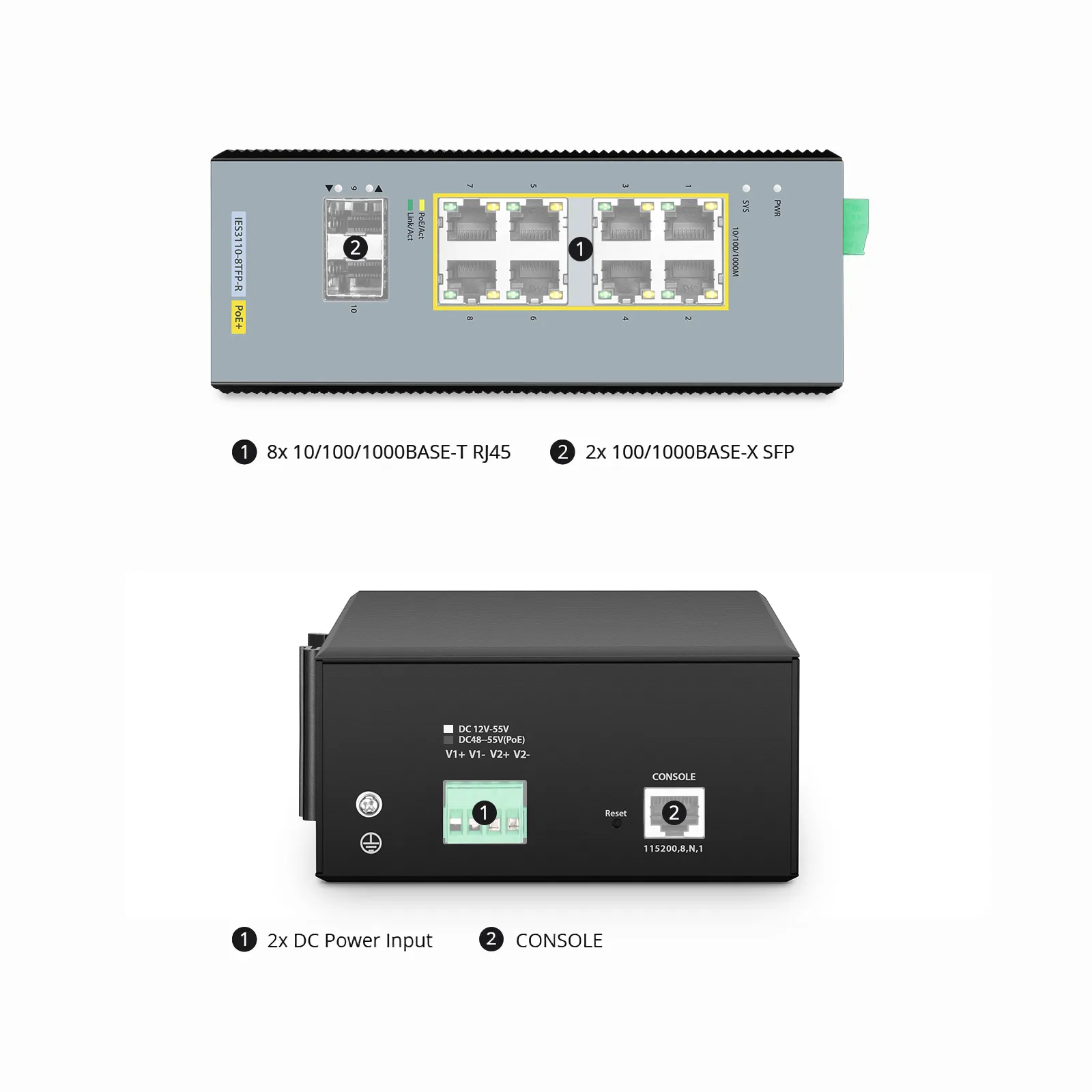 産業用 IES3110-8TFP-R 8ポート ギガビットイーサネット L2+マネージド