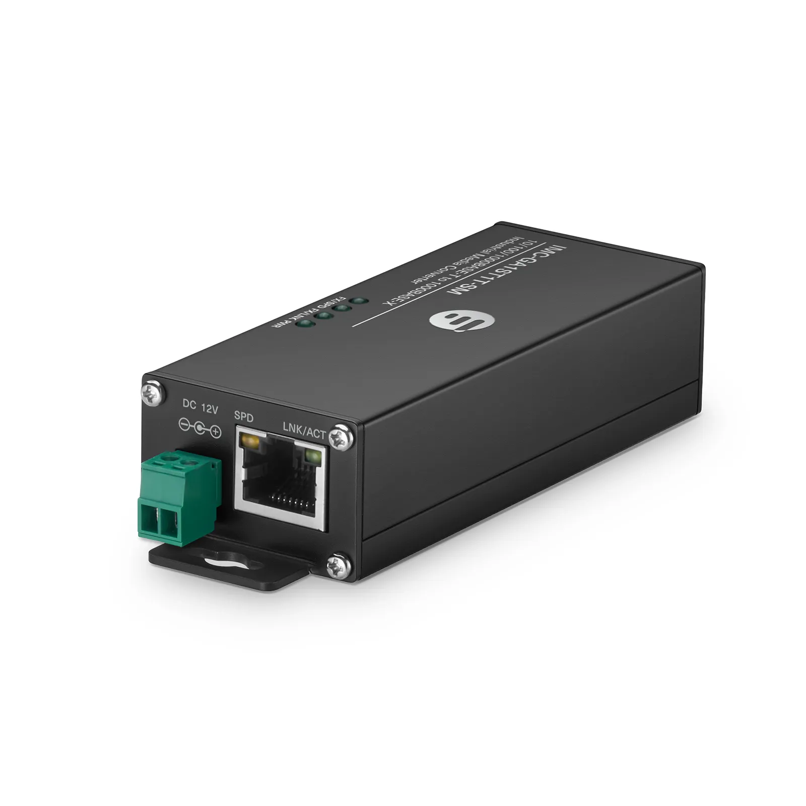 Mini Industrial Unmanaged 1x 10/100/1000Base-T RJ45 to 1x 1000Base-X Single Mode ST 1310nm 20km Gigabit Ethernet Media Converter, American Plug Standard