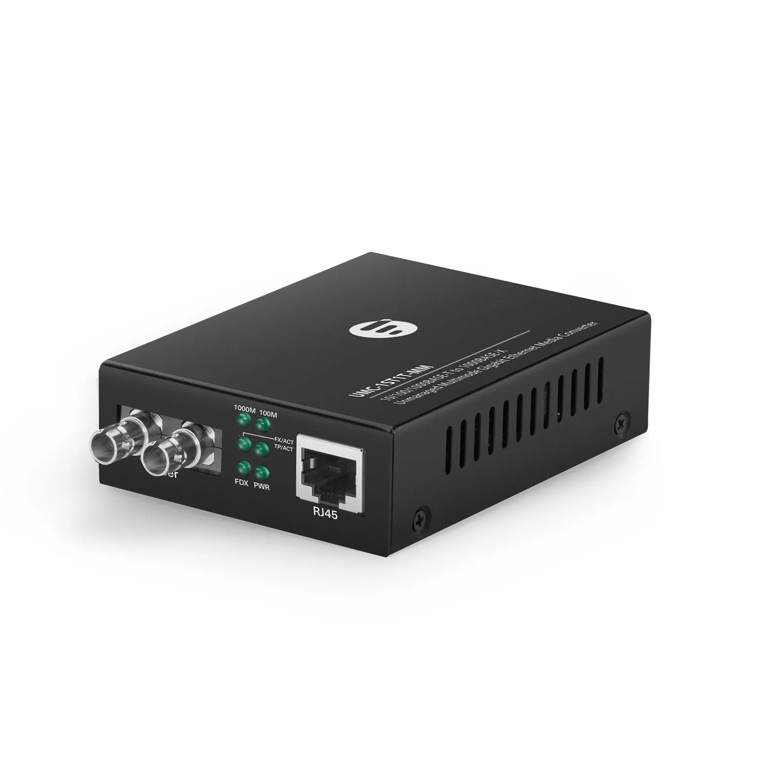 Unmanaged 1x 10/100/1000Base-T RJ45 to 1x 1000Base-X Multimode ST 850nm 220/550m Gigabit Ethernet Media Converter, American Plug Standard