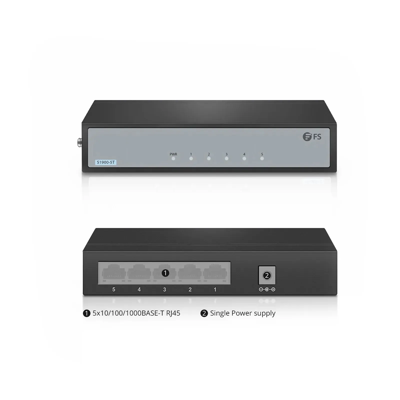 S1900-5T, 5-Port Gigabit Ethernet L2 Unmanaged Switch, 5x 10/100/1000BASE-T RJ45, Metal, Fanless, Desktop/Wall-Mount