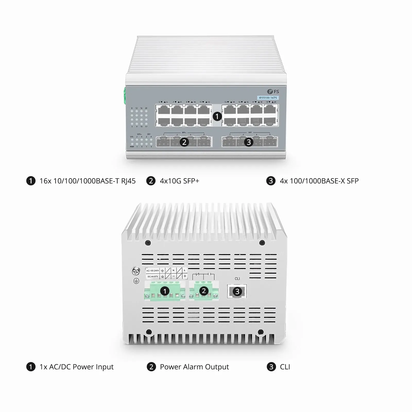 IES5100-16TS, 16-Port Gigabit Ethernet L2+ Managed Industrial Switch, 16 x 10/100/1000BASE-T, with 4 x 1Gb SFP and 4 x 10Gb SFP+, -40 to 75°C Operating Temperature