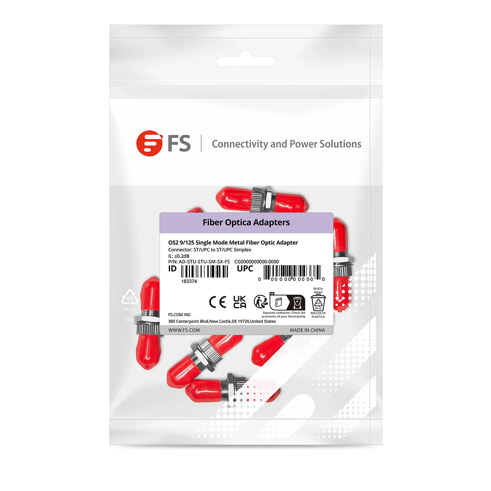 ST/UPC-ST/UPC シングルモード 金属製光ファイバアダプター/カプラー(シンプレックス、OS2、フランジなし、10個/パック) - FS  JAPAN株式会社