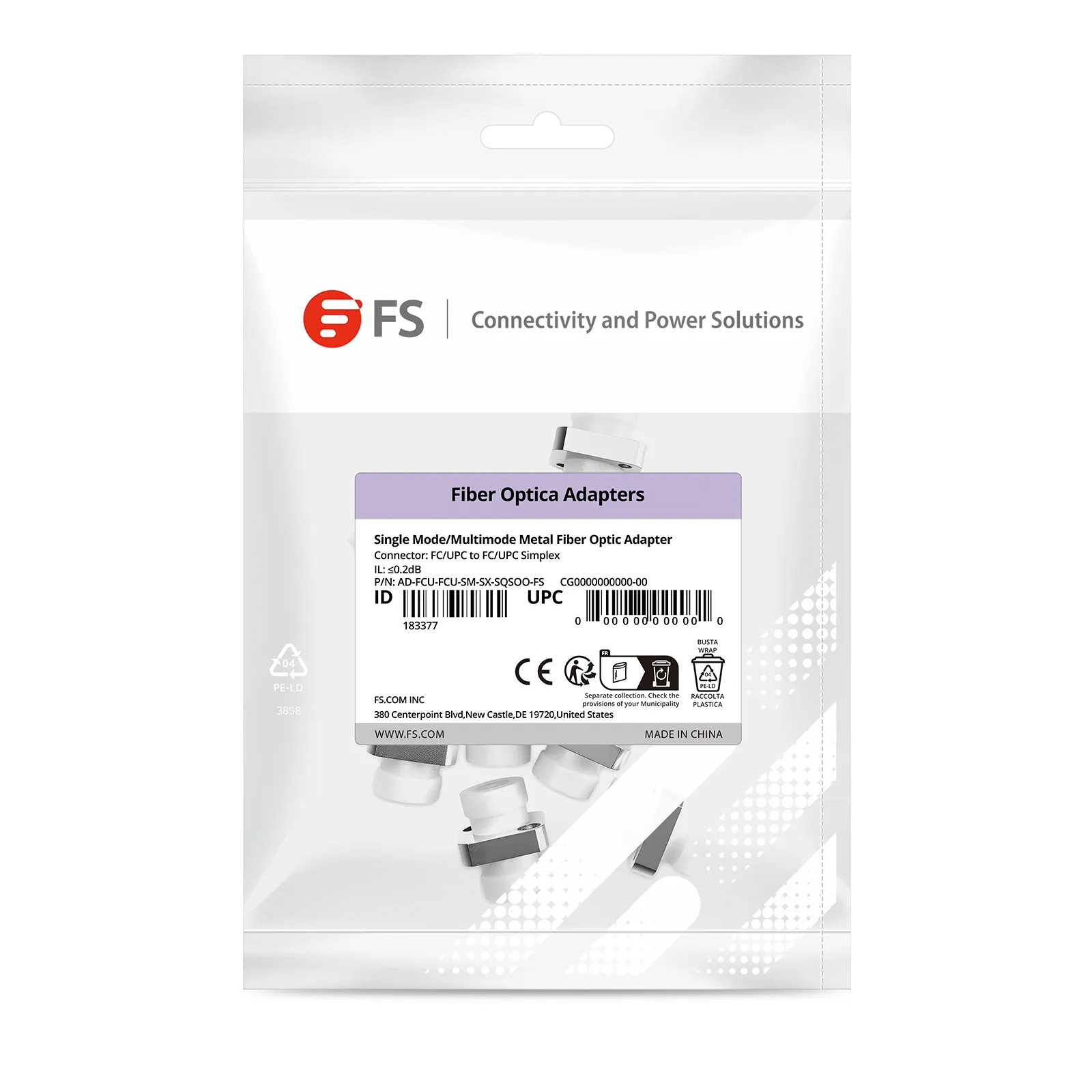 FC/UPC-FC/UPC シンプレックス シングルモード/マルチモード  スクエアソリッドタイプ一体型金属製光ファイバアダプタ/カプラー(フランジ付き、10個/パック) - FS JAPAN株式会社