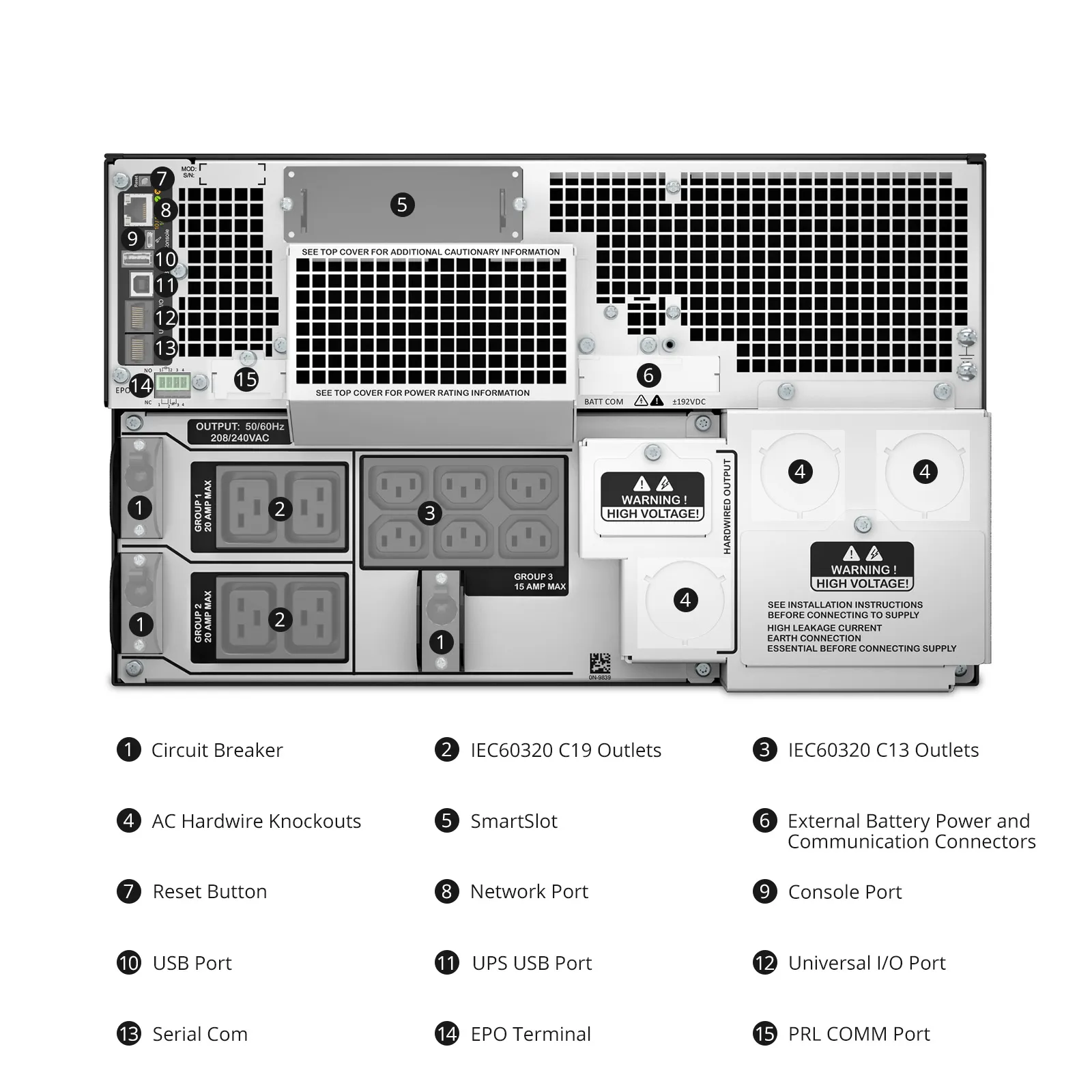 APC Smart-UPS On-line, 8kVA/8kW, 208V, 6 x C13 & 4 x C19 Outlets, Network Card & SmartSlot, 4 Replaceable Battery Modules, Rack 6U/Tower Convertible