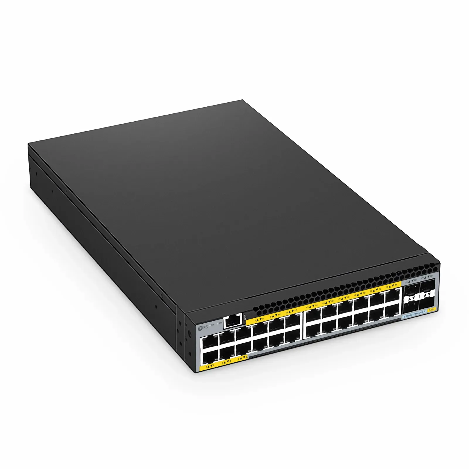 S3400C-24MG4S-P、24ポート イーサネットL2+ PoE+スイッチ(24x 2.5
