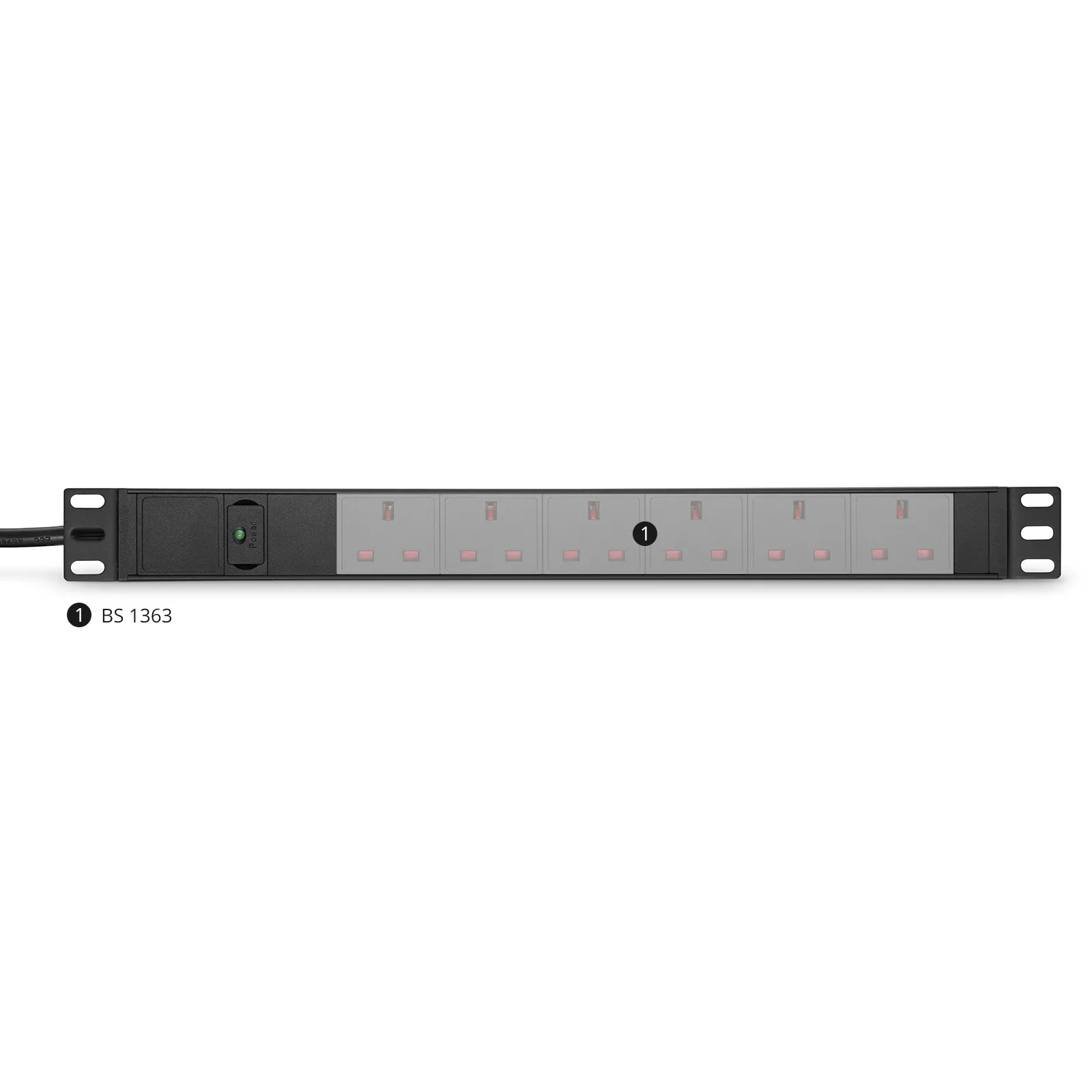 2.4kW Single-Phase 10A/230V Basic Rack PDU, 6 x BS 1363 Outlets, IEC320 C14 Plug, 10ft Cord, 1U Rack-Mount