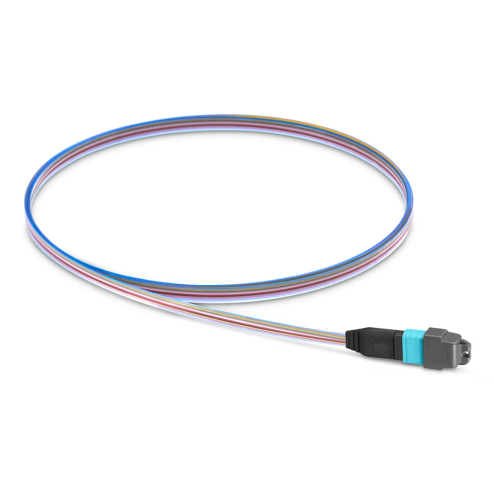 1m (3ft) MTP&reg; Fiber Pigtail, MTP-12&reg; UPC (Female) to Unterminated, 12 Fibers, Multimode (OM4), Unjacketed, 12-Color