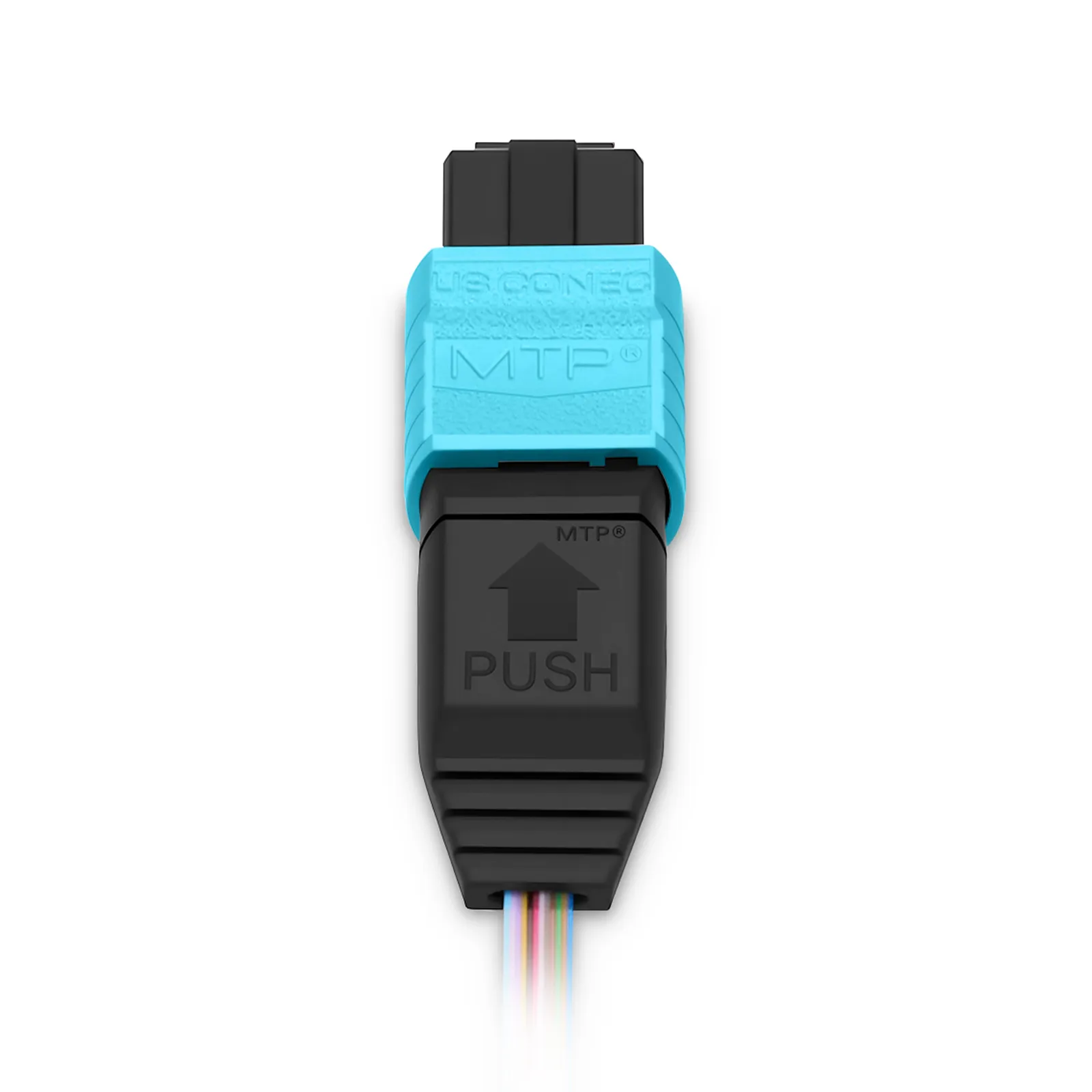 1m (3ft) MTP&reg; Fiber Pigtail, MTP-12&reg; UPC (Female) to Unterminated, 12 Fibers, Multimode (OM4), Unjacketed, 12-Color
