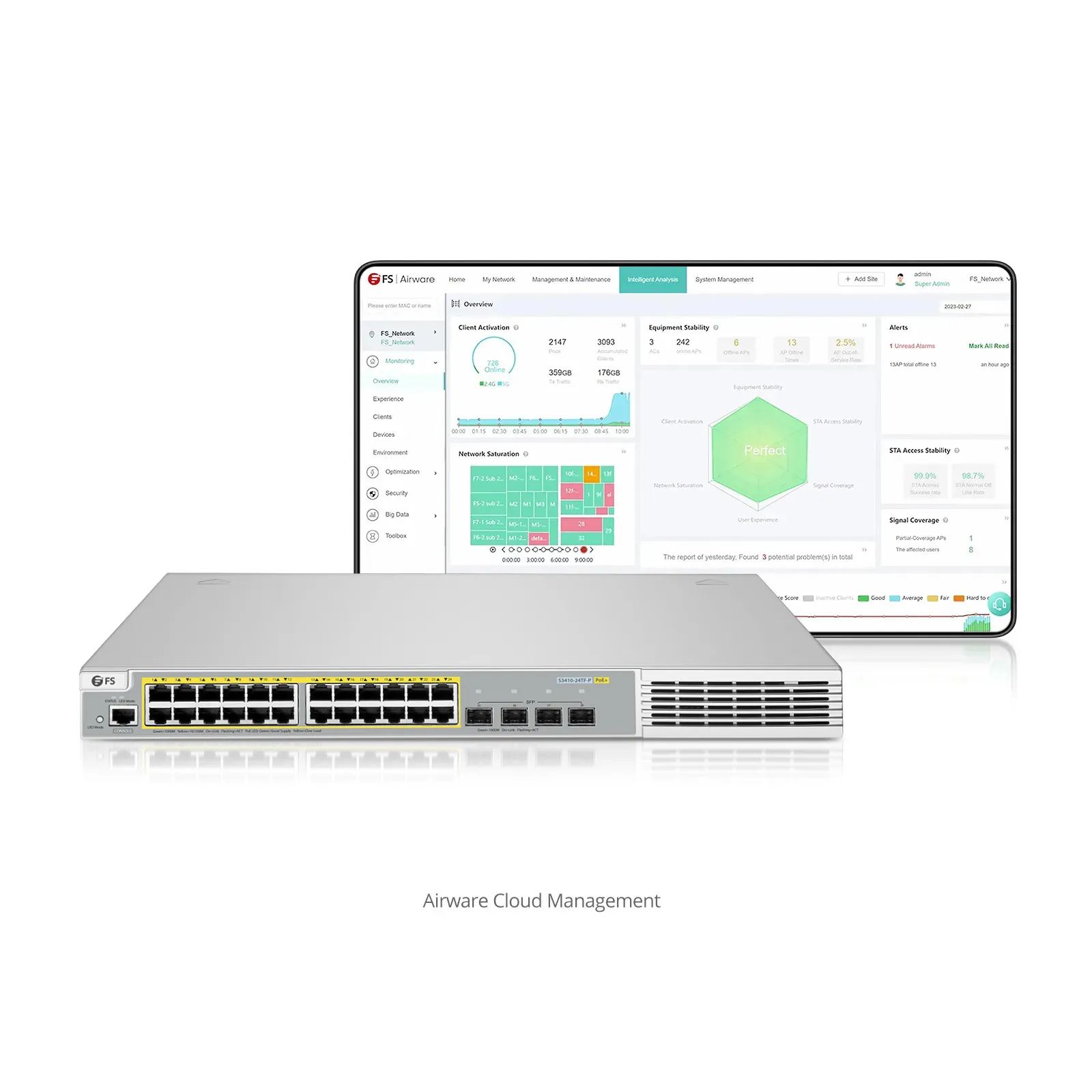 S3410-24TF-P、24ポート イーサネットL2+PoE+スイッチ(24x PoE+ポート