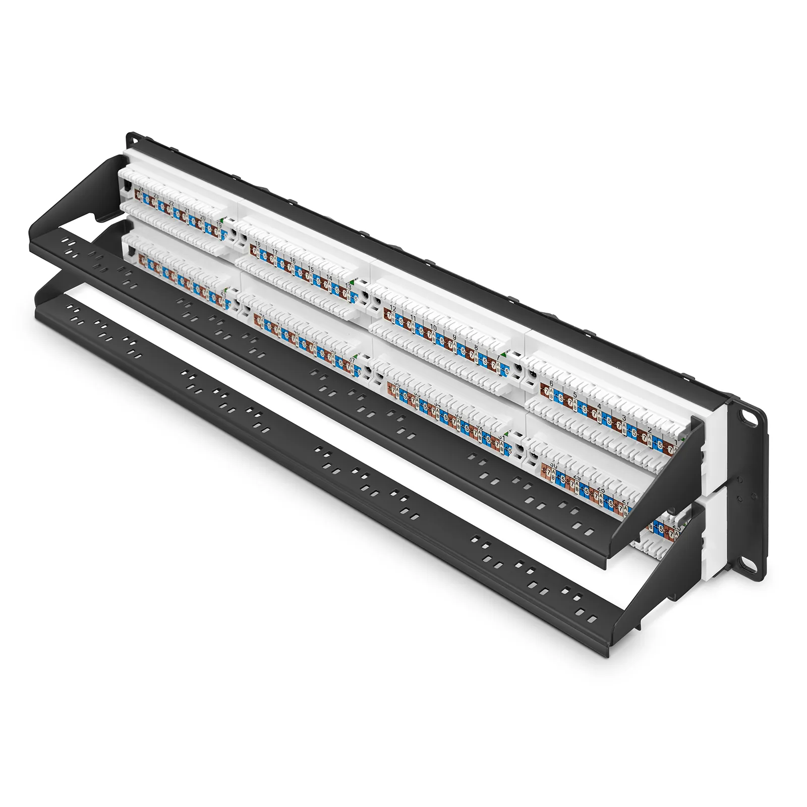 Cat6a 110-Style Patch Panel, 48-Port, 2RU, Cable Management Bar