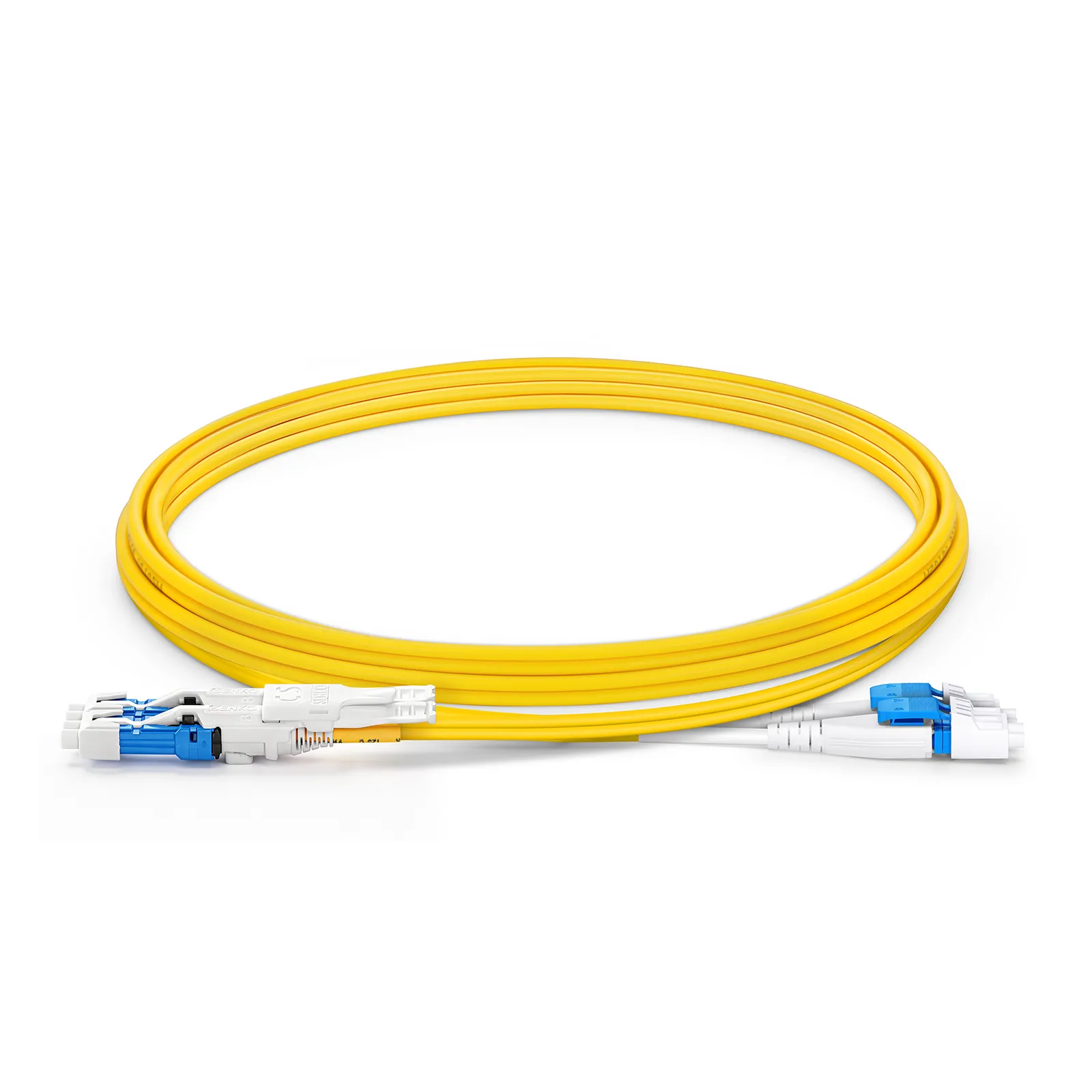 2m (7ft) Fiber Patch Cable, 4 Fibers, 2 x CS™ UPC Duplex to 2 x LC UPC Duplex Flat Clip Uniboot, Single Mode (OS2), Riser (OFNR), 2.0mm, Yellow