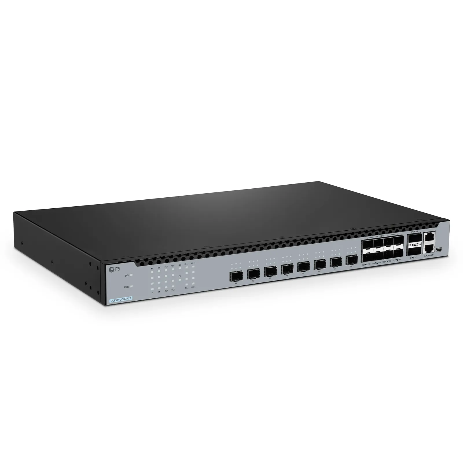 OLT3710-08CP2T, 8-Port GPON & XG(S)-PON Combo OLT with 8 x 10G SFP+ and 2 x 100G QSFP28 Uplink Ports, Dual Power Supply, Broadcom Chip