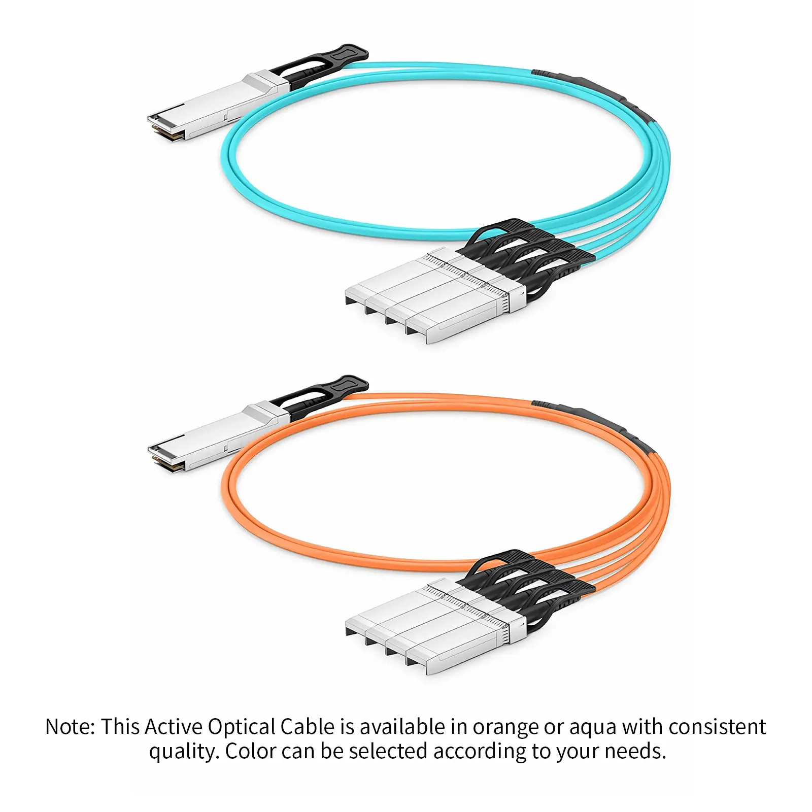 Customized 40G QSFP+ to 4 x 10G SFP+ Active Optical Breakout Cable, Aqua & Orange