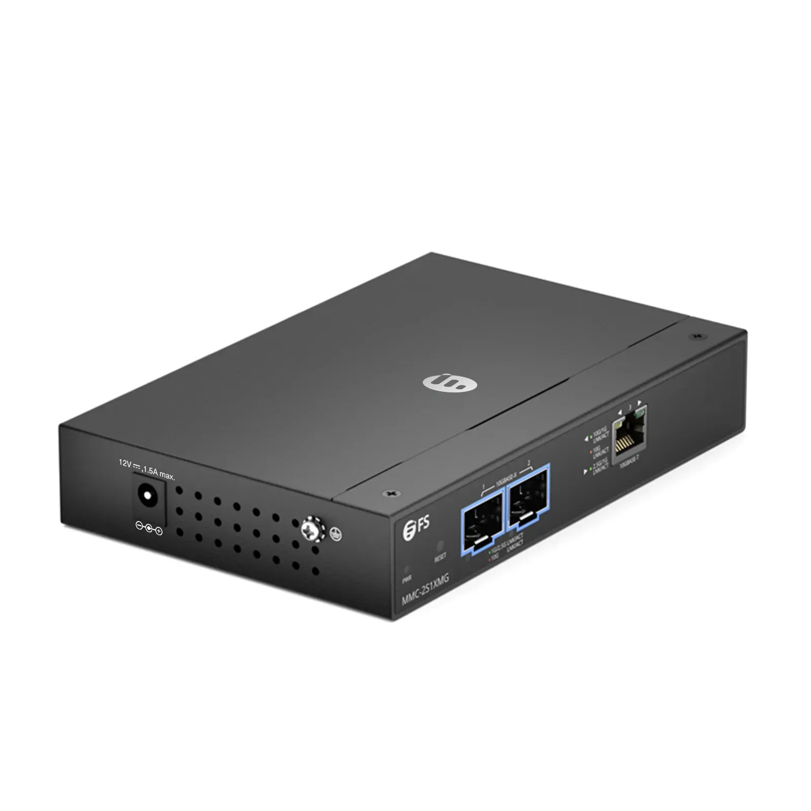 Managed 1x 100M/1G/2.5G/5G/10GBase-T RJ45 to 2x 10GBase-X SFP+ 10Gigabit Ethernet Media Converter, American Plug Standard