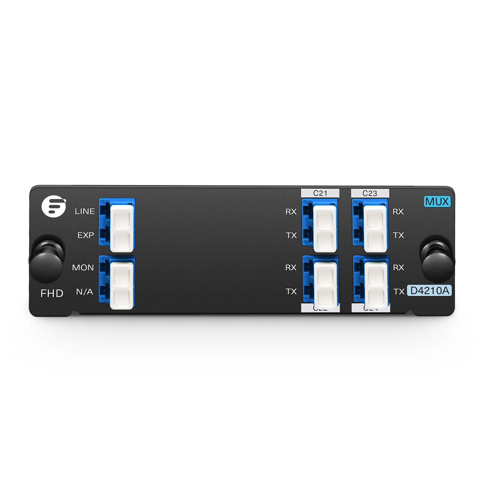 4 Channels DWDM Mux Demux, 100GHz C21-C24, with Monitor and Expansion Port, 2.75dB Typical IL, LC/UPC, Single Fiber, Side-A, High Density, FHD&reg; Plug-in Module