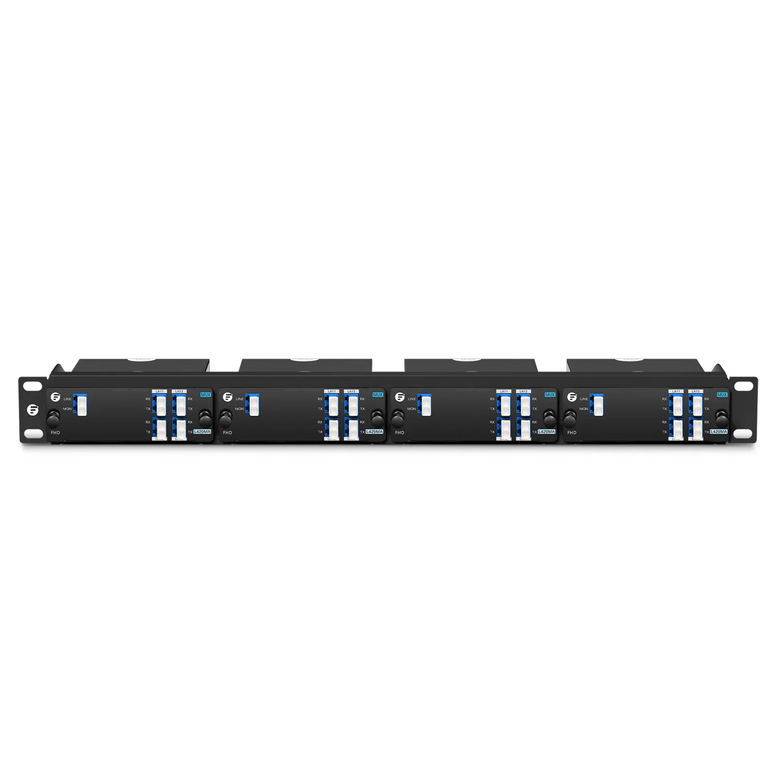 4 Channels LAN-WDM Mux Demux, 1295.56-1309.14nm, with Monitor Port, 2.8dB Typical IL, LC/UPC, Single Fiber, Side-A, High Density, FHD&reg; Plug-in Module