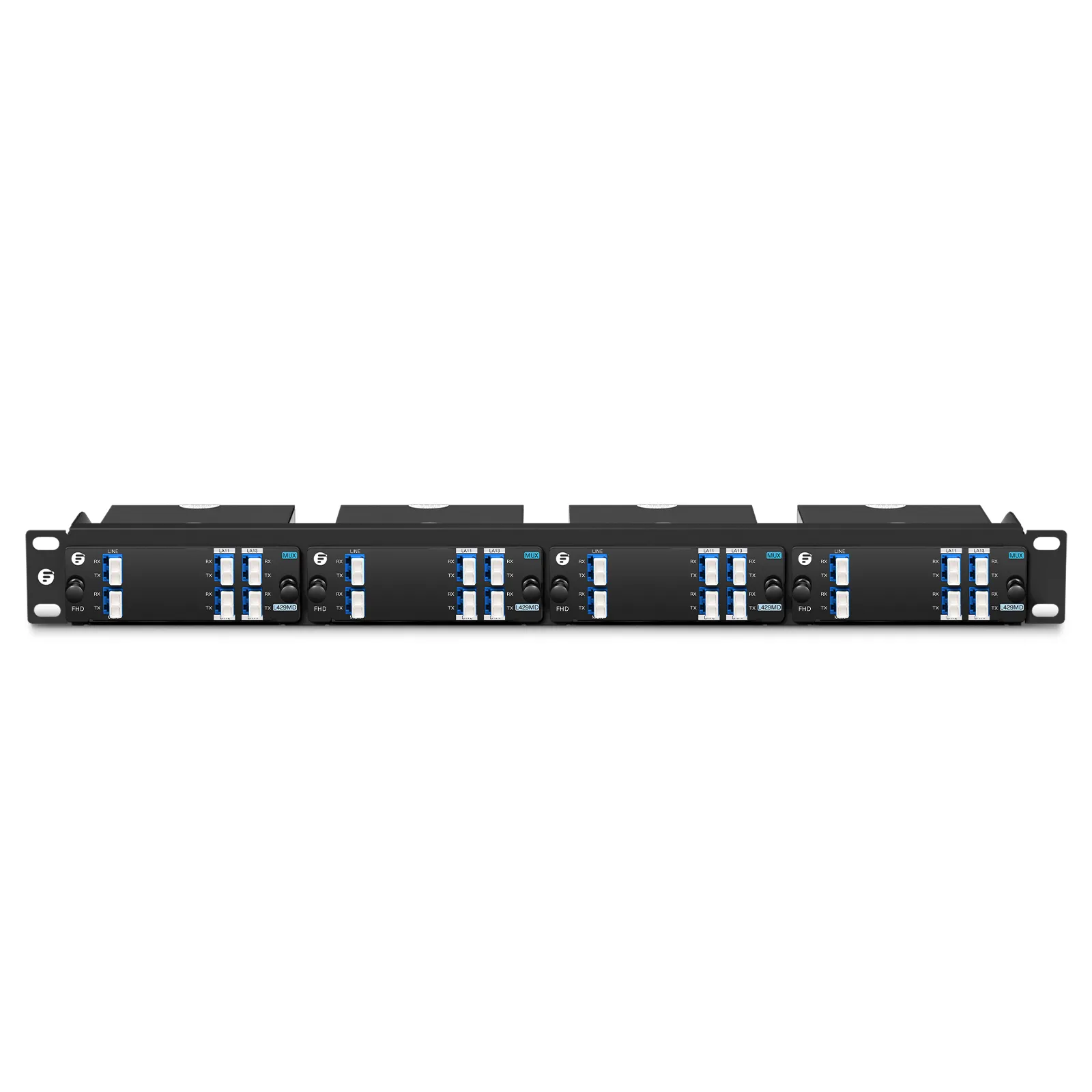 4 Channels LAN-WDM Mux Demux, 1295.56-1309.14nm, with Monitor Port, 1.5dB Typical IL, LC/UPC, Dual Fiber, High Density, FHD&reg; Plug-in Module