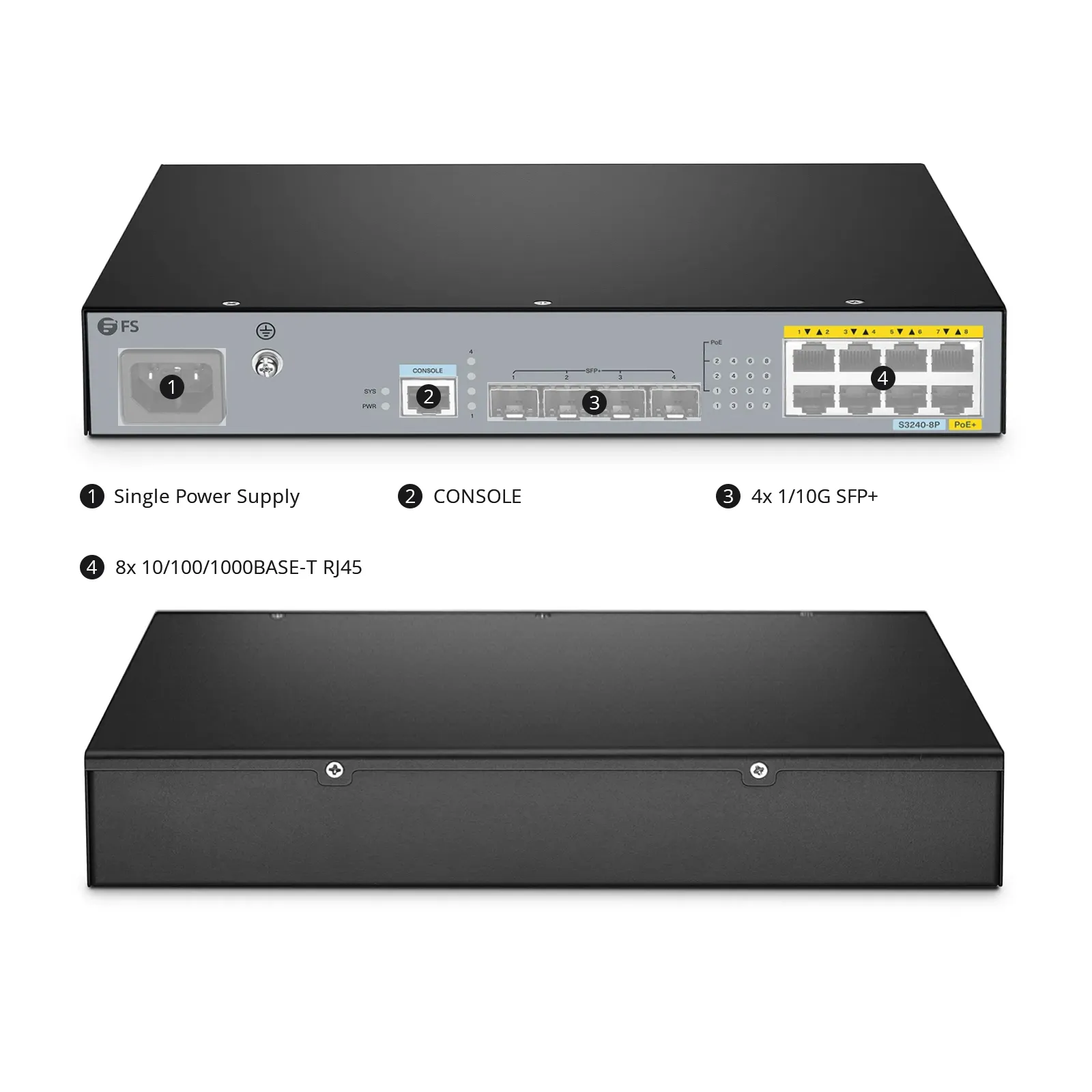 S3240-8P 8ポート ギガビットイーサネットL2+PoE+スイッチ(8x PoE+