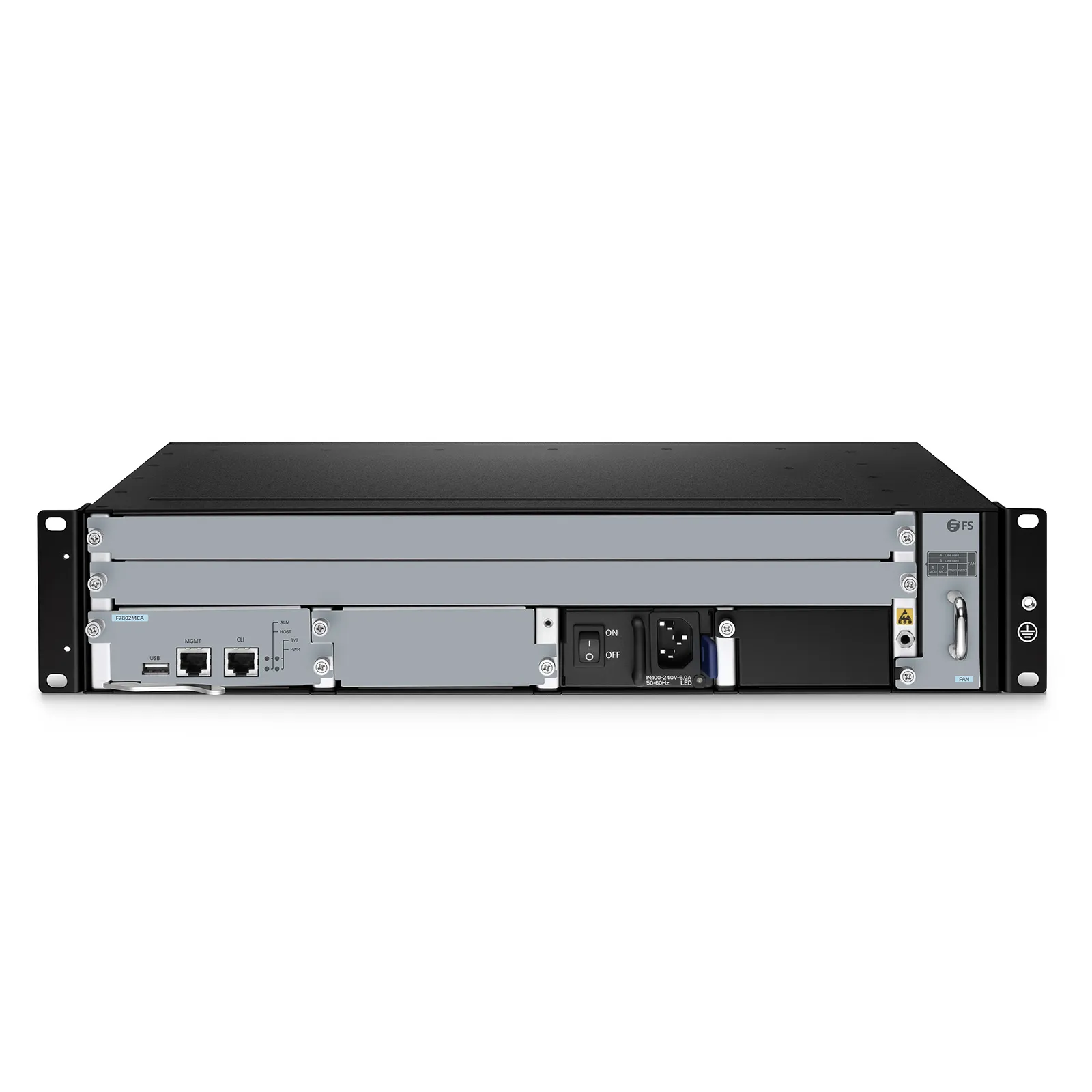 OLT7810-02, 2-Slot GPON/XG(S)-PON/Combo OLT, 2 Power Slots, 2 Control Slots, 2 Line Card Slots, Standard Fan, Broadcom Chip (1x AC PSU & 1x MCU Included)