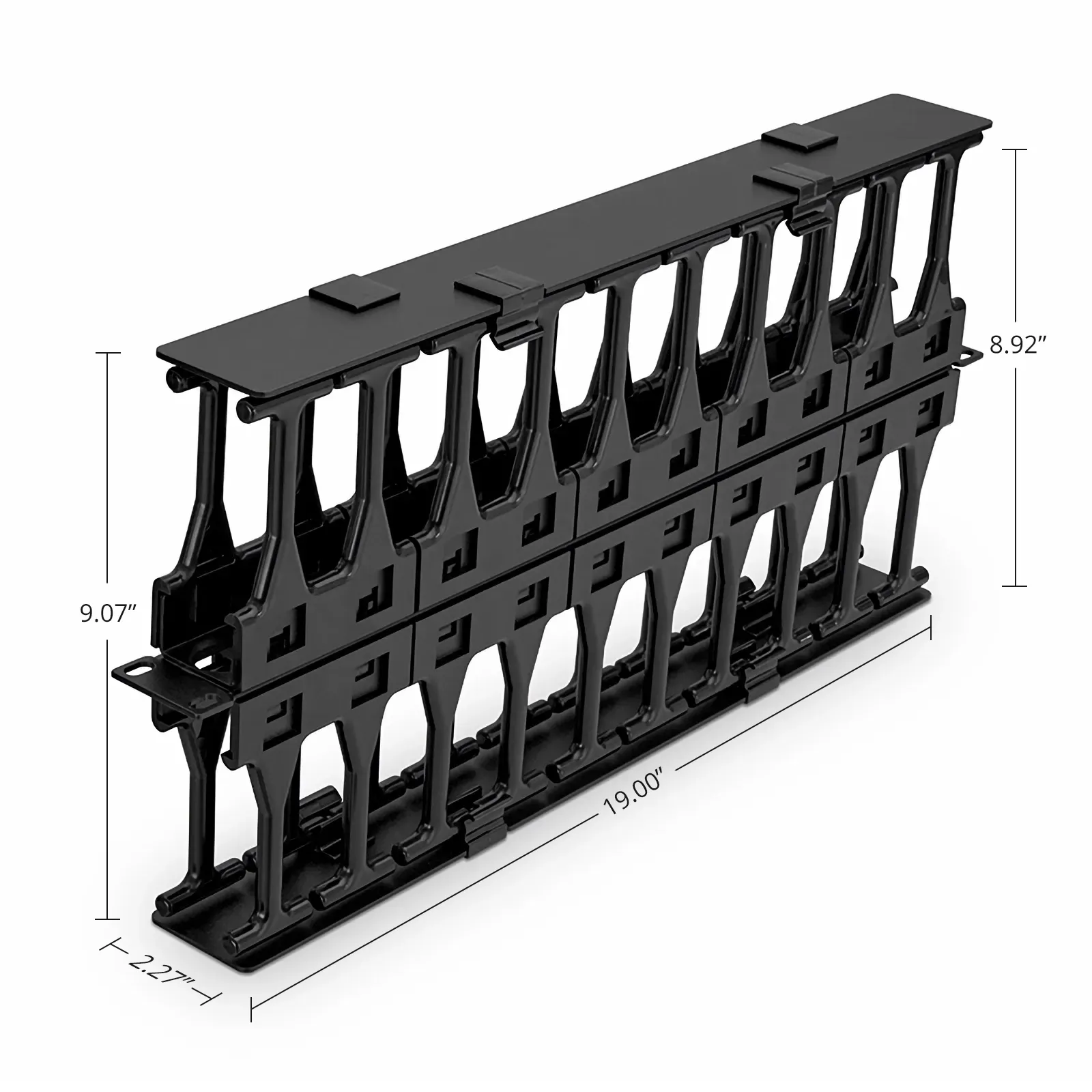 Horizontal Dual Sided High Capacity Cable Manager, 1RU, Finger Duct with Cover, 9.07 in. Depth