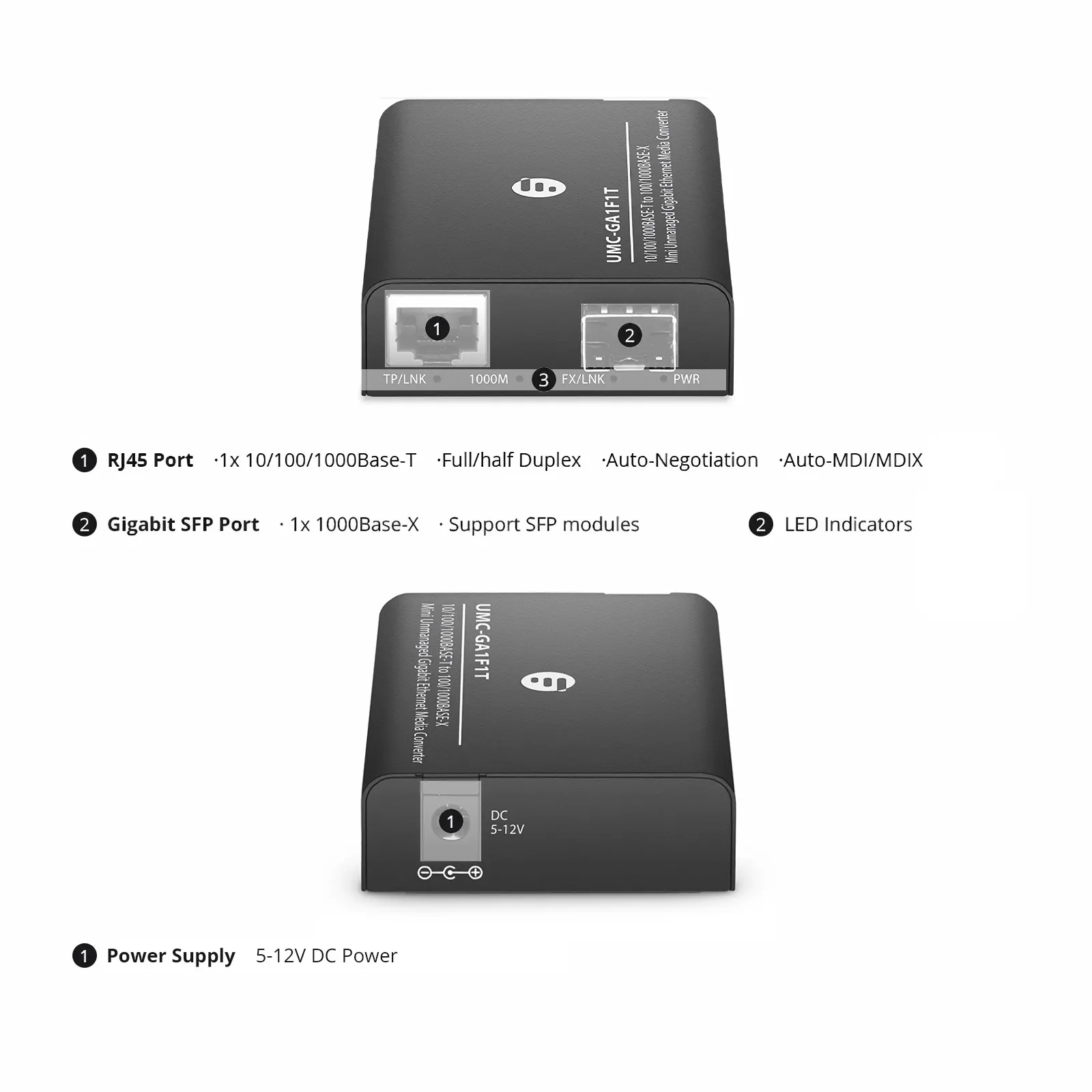 Mini convertidor de medios Ethernet gigabit no gestionado 1x 10