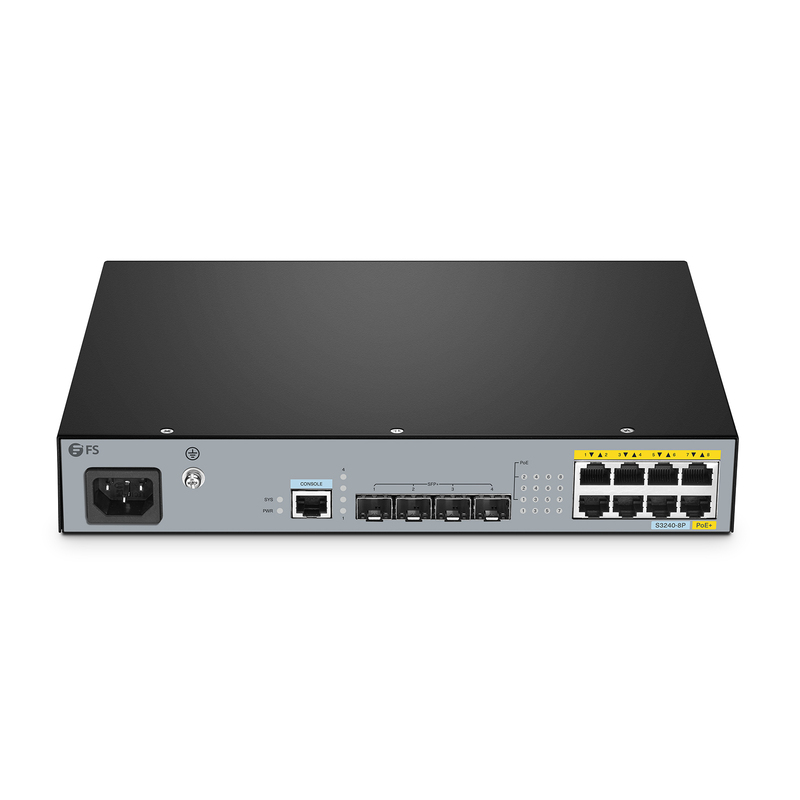 S3240-8P, 8 x 1Gb RJ45, 4 x 10Gb SFP+, L2+ Managed PoE+ Switch