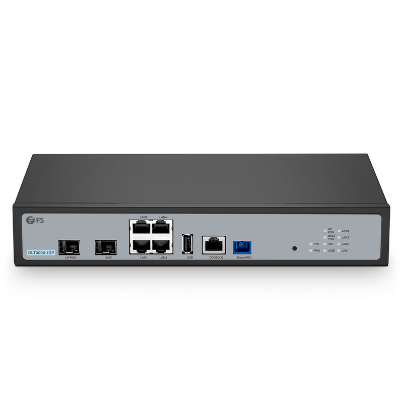 OLT3000-1GP, Single-Port Mini GPON OLT with 1x 10G SFP+, 1x GPON/XG(S)PON Uplink Ports, 4x GE Downlink Ports, AC/DC Power Supply