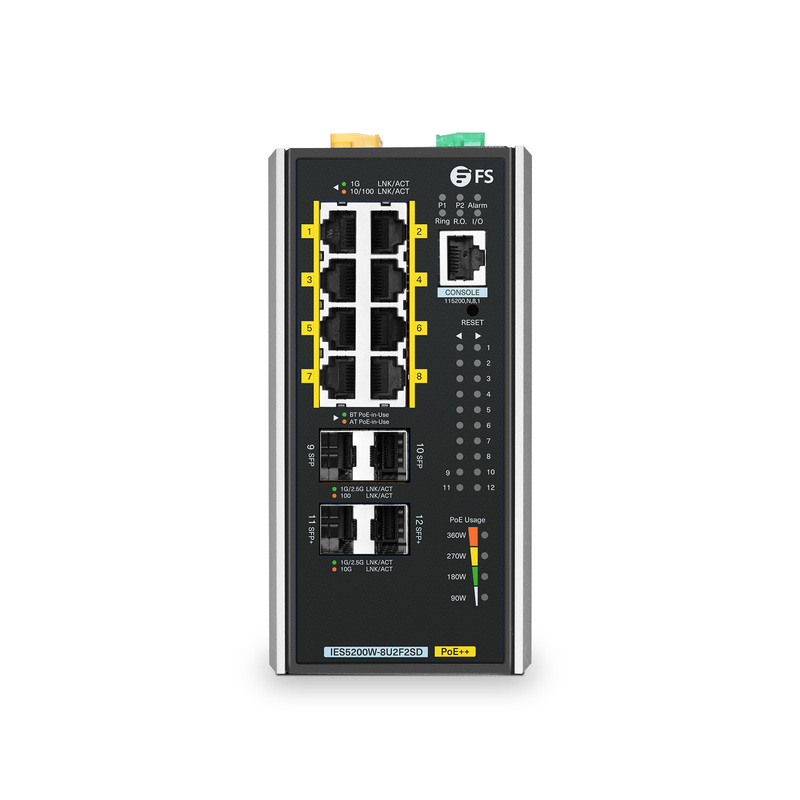 IES5200W-8U2F2SD, 8 x 1Gb RJ45, 2 x 1/2.5Gb SFP, 2 x 10Gb SFP+, L3 Managed Industrial PoE++ Switch