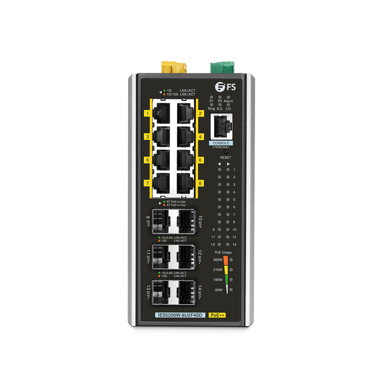 IES5200W-8U2F4SD, 8 x 1Gb RJ45, 2 x 1/2.5Gb SFP, 4 x 10Gb SFP+, L3 Managed Industrial PoE++ Switch