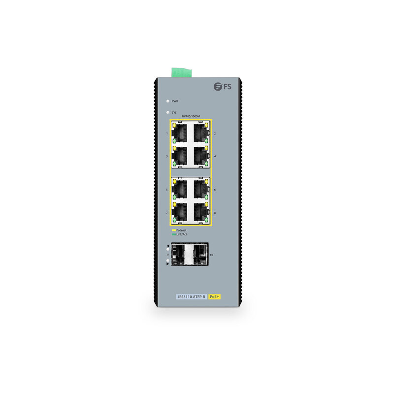 IES3110-8TFP-R、8 x 1Gb RJ45、2 x 1Gb SFP、L2+マネージド産業用PoE+スイッチ