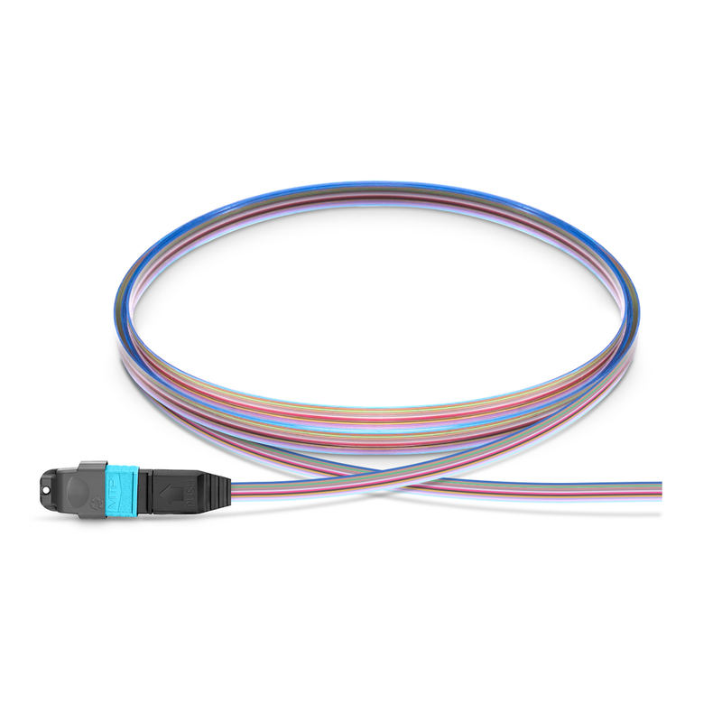 1m (3ft) MTP&reg; Fiber Pigtail, MTP-12&reg; UPC (Female) to Unterminated, 12 Fibers, Multimode (OM4), Unjacketed, 12-Color