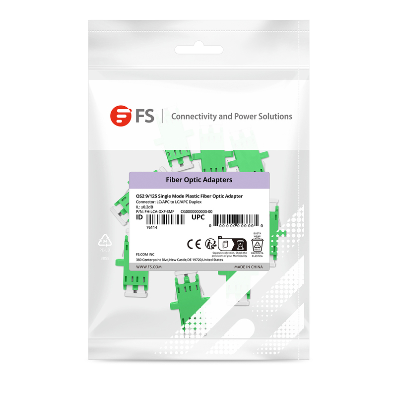 LC/APC to LC/APC Duplex OS2 Single Mode Plastic Fiber Optic Adapter/Coupler with Flange (10pcs/Pack)