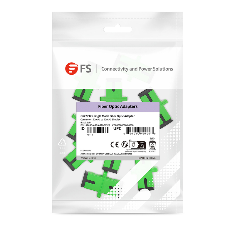SC/APC to SC/APC Simplex OS2 Single Mode Fiber Optic Adapter/Coupler without Metal Clips with Flange (10pcs/Pack)