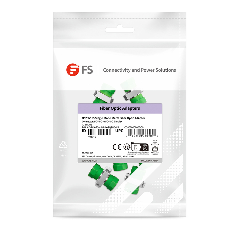 FC/APC to FC/APC Simplex OS2 Single Mode Square Solid Type One Piece Metal Fiber Optic Adapter/Coupler with Flange (10pcs/pack)