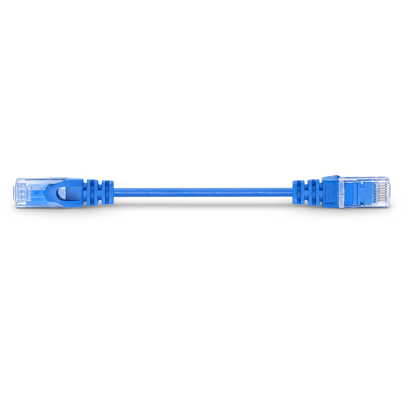 Cat6a 30AWG U/UTP CM小外径跳线，防勾设计RJ45，蓝色，6英寸(0.15米)