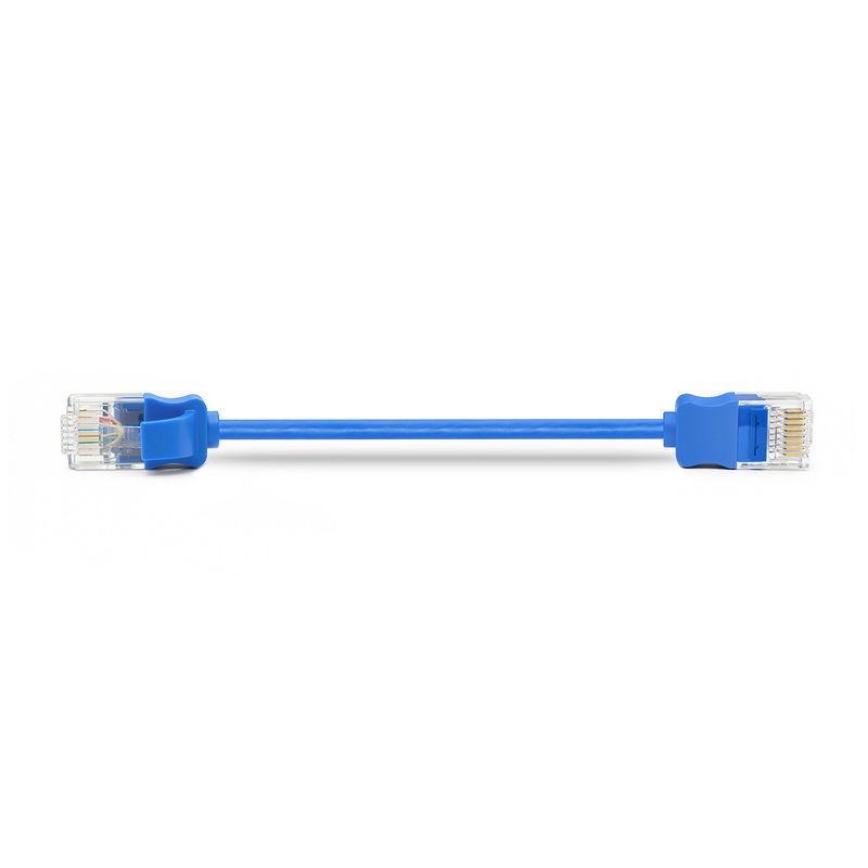 Cat6a 34AWG U/UTP CM超细外径跳线，防勾设计RJ45，蓝色，6英寸(0.15米)