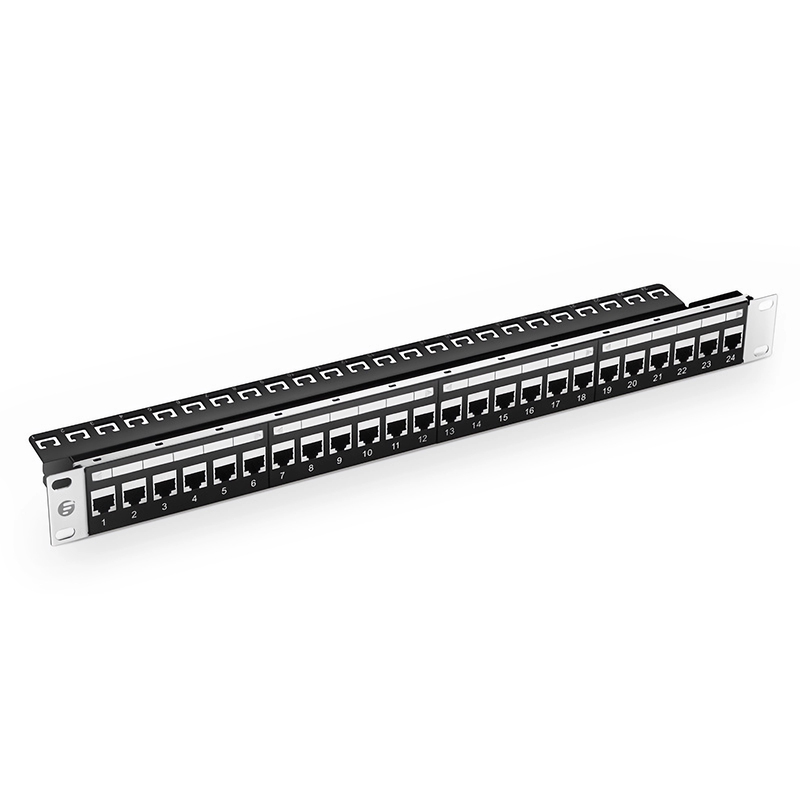 Cat5e耦合器平面配线架，24端口，T568A/B，1RU，屏蔽型