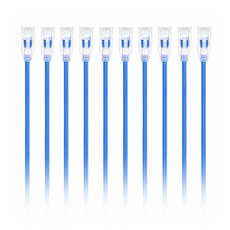 Cat6a 28AWG U/UTP CM小外径跳线，防勾设计RJ45, Blue, 1ft (0.3m)