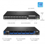 N8550-48B8C, 48-Port Ethernet Data Center Switch, 48 x 25Gb SFP28, 8 x 100Gb QSFP28 Uplinks, with 2 x 10Gb SFP+ Management Port, PicOS®, Broadcom Trident 3 Chip This picture is about N8550-48B8C.