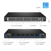 N8550-32C, 32-Port Ethernet Data Center Switch, 32 x 100Gb QSFP28, 2 x 10Gb SFP+, PicOS®, Broadcom Trident 3 Chip This picture is about N8550-32C.