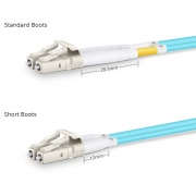 5m (16ft) Fiber Patch Cable, 2 Fibers, Short Boot, LC UPC Duplex to LC UPC Duplex, Multimode (OM3), Riser (OFNR), 2.0mm, Tight-Buffered, Aqua This picture is about OM3LCSDX.