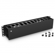 Organizador horizontal de cables, conducto dactilar, 2U, una cara con cubierta, plástico ABS, para 19" EIA Esta imagen trata sobre CMH-SFD2U.