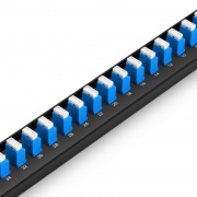 FHU 1U 19'' Fiber Adapter Panel, 48 Fibers OS2 Single Mode, 24 x LC UPC Duplex (Blue) Adapter, Ceramic Sleeve This picture is about FHU-FPP48FLCSMF.