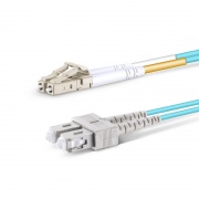 15m (49ft) Fiber Patch Cable, 2 Fibers, LC UPC Duplex to SC UPC Duplex, Multimode (OM4), Riser (OFNR), 2.0mm, Tight-Buffered, Aqua This picture is about OM4LCSCDX.