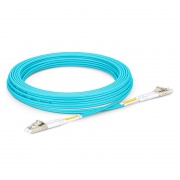 5m (16ft) Fiber Patch Cable, 2 Fibers, LC UPC Duplex to LC UPC Duplex, Multimode (OM3), Riser (OFNR), 2.0mm, Tight-Buffered, Aqua This picture is about OM3LCDX.