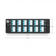 Panneau d'Adaptateur à Fibre Optique FHD®, 24 Fibres OM4 Multimode et 12 Ports Adaptateurs LC UPC Duplex (Aqua), Manchon en Céramique Cette image concerne .