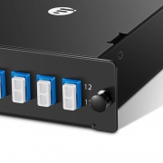 Cassette FHD® MTP®-LC, OS2 Monomode, Type A, 12 Fibres, MTP®-12 (Mâle) vers 6 x LC Duplex (Bleu), 0,35 dB Max. Cette image concerne FHD-1MTP6LCDOS2A.