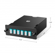 Cassette FHD® MTP®-LC, OM4 Multimode, Type A, 12 Fibres, MTP®-12 (Mâle) vers 6 x LC Duplex (Aqua), 0,35 dB Max. Cette image concerne FHD-1MTP6LCDOM4A.