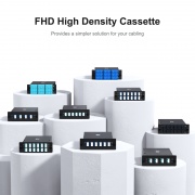 Cassette FHD® MTP®-LC, OM4 Multimode, Type A, 12 Fibres, MTP®-12 (Mâle) vers 6 x LC Duplex (Aqua), 0,35 dB Max. Cette image concerne FHD-1MTP6LCDOM4A.