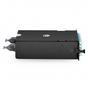 Cassette FHD® MTP®-LC, OM4 Multimode, Type A, 24 Fibres, 2 x MTP®-12 (Mâle) vers 12 x LC Duplex (Aqua), 0,35 dB Max. Cette image concerne FHD-2MTP12LCDOM4A.